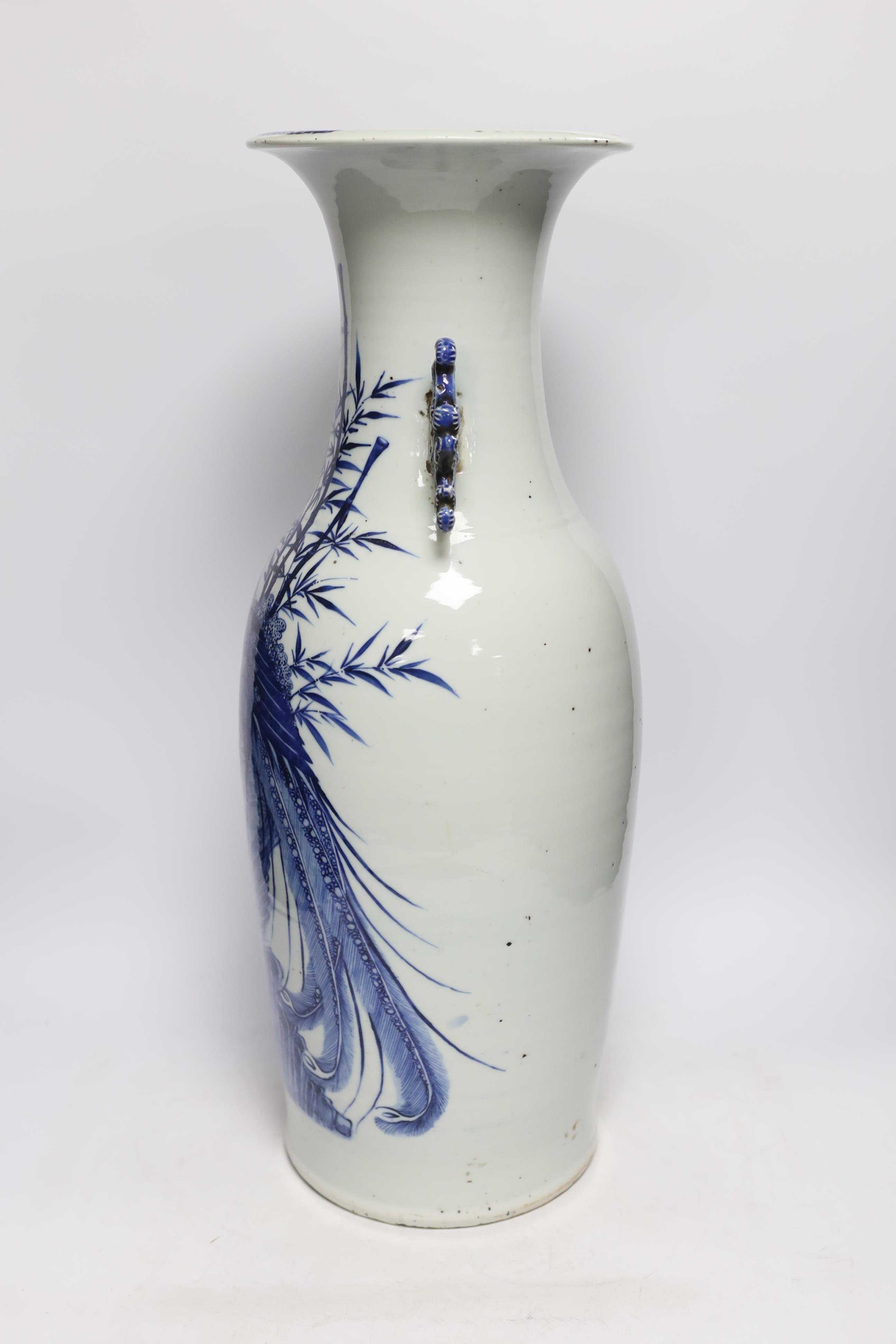 A large Chinese blue and white ‘phoenix and leaping carp’ baluster vase, late 19th century, 59cm high